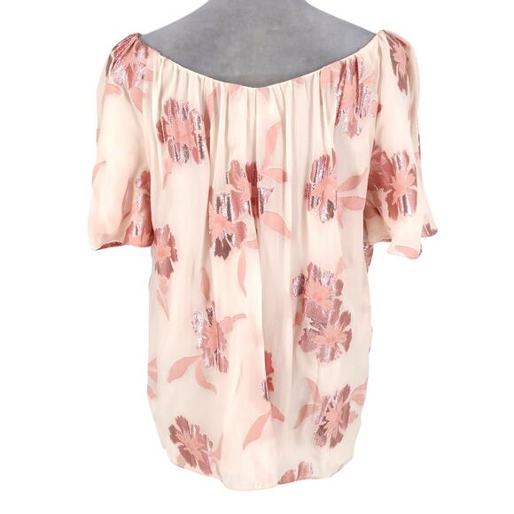 Rebecca Taylor Top Womens XL Pink Metallic Floral Blouse Silk Blend Lined New - Picture 2 of 13